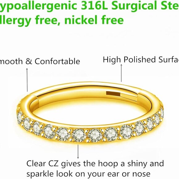Clear CZ Nose Rings & Earrings - 316L Surgical Steel - Cartilage, Conch, Daith, - Picture 3 of 7